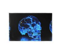 WHJSSF Skeleton in Blue Light Prints Placemats Set of 6 12x18in - Durable Table Layers with Heat-Resistant & Wrinkle-Free Polyester
