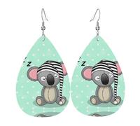 WHJSSF Sleeping Koala Cap Prints Teardrop Leather Earrings - Lightweight Dangle Earrings for Women, Vivid Color Faux Leather Drops with Silver Plated Hooks, Stylish Accessories for Parties & Gifts