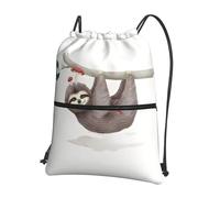 WHJSSF Sloth With Mushrooms Prints Drawstring Zipper Backpack - Lightweight Water-Resistant Sport Gym Travel Bag with Front Pocket & Internal Organizer