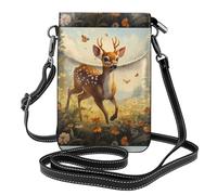 WHJSSF Small Cell Phone Purse 7.6x4.9in A Deer Chasing A Bee Printed Leather Crossbody Flap Phone Case For Women, Perfect For Walking, Camping