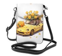WHJSSF Small Cell Phone Purse 7.6x4.9in Beautiful Yellow Rose Car Printed Leather Crossbody Flap Phone Case For Women, Perfect For Walking, Camping