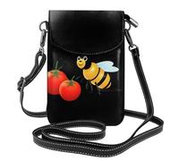 WHJSSF Small Cell Phone Purse 7.6x4.9in Bee On A Tomato Printed Leather Crossbody Flap Phone Case For Women, Perfect For Walking, Camping