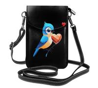 WHJSSF Small Cell Phone Purse 7.6x4.9in Blue Sparrow Making A Heart Printed Leather Crossbody Flap Phone Case For Women, Perfect For Walking, Camping