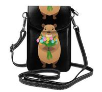 Whjssf Small Cell Phone Purse 7.6x4.9in Capybara Holding A Bouquet Printed Leather Crossbody Flap Phone Case For Women, Perfect For Walking, Camping