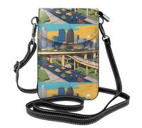 WHJSSF Small Cell Phone Purse 7.6x4.9in Cartoon Austin Texas Printed Leather Crossbody Flap Phone Case For Women, Perfect For Walking, Camping