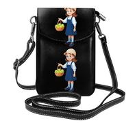 Whjssf Small Cell Phone Purse 7.6x4.9in Cartoon Little Girl Selling Apples Printed Leather Crossbody Flap Phone Case For Women, Perfect For Walking, Camping