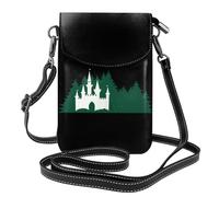 Whjssf Small Cell Phone Purse 7.6x4.9in Castle Hidden In The Forest Printed Leather Crossbody Flap Phone Case For Women, Perfect For Walking, Camping