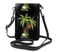 Whjssf Small Cell Phone Purse 7.6x4.9in Coconuts Falling From Coconut Trees Printed Leather Crossbody Flap Phone Case For Women, Perfect For Walking, Camping