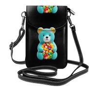 Whjssf Small Cell Phone Purse 7.6x4.9in Colorful Chocolate Bears Printed Leather Crossbody Flap Phone Case For Women, Perfect For Walking, Camping Black