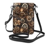 WHJSSF Small Cell Phone Purse 7.6x4.9in Cool Steampunk Gears Printed Leather Crossbody Flap Phone Case For Women, Perfect For Walking, Camping