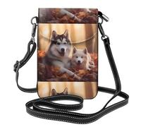 WHJSSF Small Cell Phone Purse 7.6x4.9in Cute Husky Dogs Printed Leather Crossbody Flap Phone Case For Women, Perfect For Walking, Camping