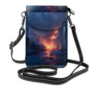 WHJSSF Small Cell Phone Purse 7.6x4.9in Fire Blooming In The Glacier Printed Leather Crossbody Flap Phone Case For Women, Perfect For Walking, Camping