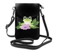 WHJSSF Small Cell Phone Purse 7.6x4.9in Frog Under The Morning Glory Printed Leather Crossbody Flap Phone Case For Women, Perfect For Walking, Camping