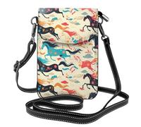 WHJSSF Small Cell Phone Purse 7.6x4.9in Galloping Horse Printed Leather Crossbody Flap Phone Case For Women, Perfect For Walking, Camping