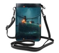 WHJSSF Small Cell Phone Purse 7.6x4.9in Glowing Abandoned Submarine Printed Leather Crossbody Flap Phone Case For Women, Perfect For Walking, Camping