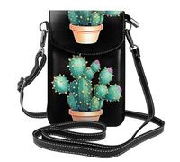 Whjssf Small Cell Phone Purse 7.6x4.9in Glowing Cactus Among Thorns Printed Leather Crossbody Flap Phone Case For Women, Perfect For Walking, Camping