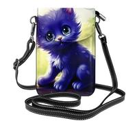 Whjssf Small Cell Phone Purse 7.6x4.9in Grapevine Blue Cat Printed Leather Crossbody Flap Phone Case For Women, Perfect For Walking, Camping