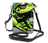 Whjssf Small Cell Phone Purse 7.6x4.9in Green Frog Shadow Printed Leather Crossbody Flap Phone Case For Women, Perfect For Walking, Camping
