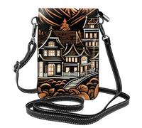 Whjssf Small Cell Phone Purse 7.6x4.9in Halloween Village Printed Leather Crossbody Flap Phone Case For Women, Perfect For Walking, Camping