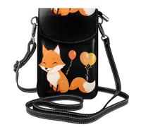 WHJSSF Small Cell Phone Purse 7.6x4.9in Happy Fox Party Printed Leather Crossbody Flap Phone Case For Women, Perfect For Walking, Camping