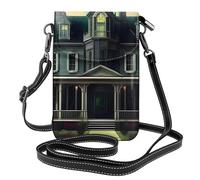 Whjssf Small Cell Phone Purse 7.6x4.9in Haunted Mansion Printed Leather Crossbody Flap Phone Case For Women, Perfect For Walking, Camping