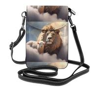 WHJSSF Small Cell Phone Purse 7.6x4.9in Lamb With A Lion On The Clouds Printed Leather Crossbody Flap Phone Case For Women, Perfect For Walking, Camping