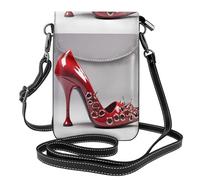 WHJSSF Small Cell Phone Purse 7.6x4.9in Lips High Heels Printed Leather Crossbody Flap Phone Case For Women, Perfect For Walking, Camping Black