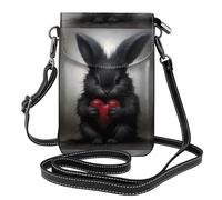 WHJSSF Small Cell Phone Purse 7.6x4.9in Little Black Rabbit Holding A Heart Printed Leather Crossbody Flap Phone Case For Women, Perfect For Walking, Camping