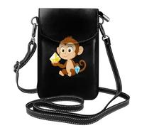 WHJSSF Small Cell Phone Purse 7.6x4.9in Little Monkey Holding Diamond Printed Leather Crossbody Flap Phone Case For Women, Perfect For Walking, Camping