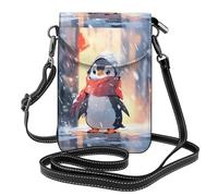 WHJSSF Small Cell Phone Purse 7.6x4.9in Little Penguin Looking At The Snow Printed Leather Crossbody Flap Phone Case For Women, Perfect For Walking, Camping