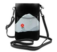 WHJSSF Small Cell Phone Purse 7.6x4.9in Little Red Flower On The Stone Printed Leather Crossbody Flap Phone Case For Women, Perfect For Walking, Camping