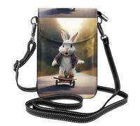 WHJSSF Small Cell Phone Purse 7.6x4.9in Little White Rabbit Riding A Scooter Printed Leather Crossbody Flap Phone Case For Women, Perfect For Walking, Camping