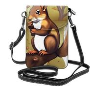 Whjssf Small Cell Phone Purse 7.6x4.9in Nut-Eating Squirrel Printed Leather Crossbody Flap Phone Case For Women, Perfect For Walking, Camping