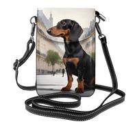 WHJSSF Small Cell Phone Purse 7.6x4.9in Parisian Dachshund Printed Leather Crossbody Flap Phone Case For Women, Perfect For Walking, Camping