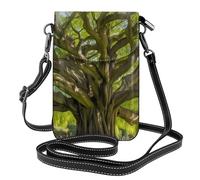 Whjssf Small Cell Phone Purse 7.6x4.9in Primitive Tree Printed Leather Crossbody Flap Phone Case For Women, Perfect For Walking, Camping