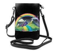 WHJSSF Small Cell Phone Purse 7.6x4.9in Rainbow Behind The Mountain Printed Leather Crossbody Flap Phone Case For Women, Perfect For Walking, Camping