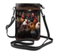 WHJSSF Small Cell Phone Purse 7.6x4.9in Rooster Family Portfolio Printed Leather Crossbody Flap Phone Case For Women, Perfect For Walking, Camping