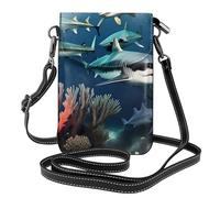 Whjssf Small Cell Phone Purse 7.6x4.9in Sharks Under The Sea Printed Leather Crossbody Flap Phone Case For Women, Perfect For Walking, Camping