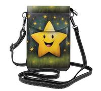 WHJSSF Small Cell Phone Purse 7.6x4.9in Smiling Yellow Star Printed Leather Crossbody Flap Phone Case For Women, Perfect For Walking, Camping