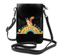 WHJSSF Small Cell Phone Purse 7.6x4.9in Squirrel On The Alphabet Rainbow Printed Leather Crossbody Flap Phone Case For Women, Perfect For Walking, Camping