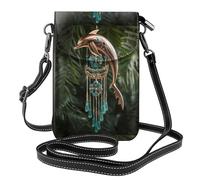 WHJSSF Small Cell Phone Purse 7.6x4.9in Super Beautiful Dolphin Wind Chime Printed Leather Crossbody Flap Phone Case For Women, Perfect For Walking, Camping