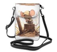 WHJSSF Small Cell Phone Purse 7.6x4.9in The Little Mouse Making Faces Printed Leather Crossbody Flap Phone Case For Women, Perfect For Walking, Camping Black