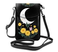 WHJSSF Small Cell Phone Purse 7.6x4.9in The Moon In The Broken Flowers Printed Leather Crossbody Flap Phone Case For Women, Perfect For Walking, Camping