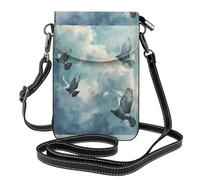 WHJSSF Small Cell Phone Purse 7.6x4.9in The Pigeon In The White Clouds Printed Leather Crossbody Flap Phone Case For Women, Perfect For Walking, Camping