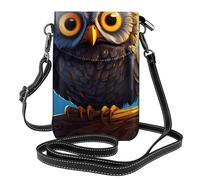 Whjssf Small Cell Phone Purse 7.6x4.9in Yellow Eyed Owl Printed Leather Crossbody Flap Phone Case For Women, Perfect For Walking, Camping