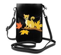 WHJSSF Small Cell Phone Purse 7.6x4.9in Yellow Weasel On Maple Leaf Printed Leather Crossbody Flap Phone Case For Women, Perfect For Walking, Camping