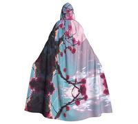 WHJSSF Small Pink Flowers Prints Halloween Adult Hooded Cape Cloak For Role-Playing, Stage Costumes, Parties Easy Care