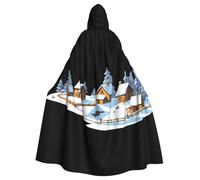 WHJSSF Small village in the snow Printing Halloween Adult Hooded Cape Cloak - Super Large Hooded Cloak No Zipper