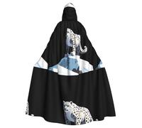 WHJSSF Snow Leopard Patrol Mountain Printing Halloween Adult Hooded Cape Cloak - Super Large Hooded Cloak No Zipper