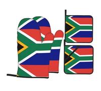WHJSSF South African Flag Prints 4-Piece Oven Mitts & Pot Holders Set - Waterproof Kitchen Layers & Heat Resistant Grip - Durable Throw for Cooking, Baking & BBQ